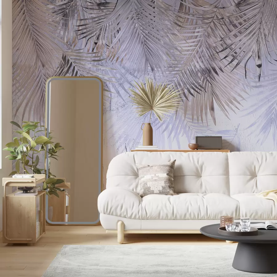 murais de parede Folhas tropicais roxas em estilo grunge u93843v1