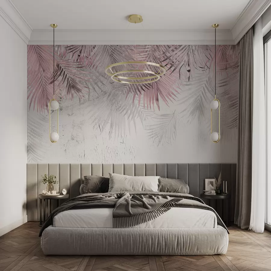 murais de parede Folhas tropicais rosa em estilo grunge u93843v2