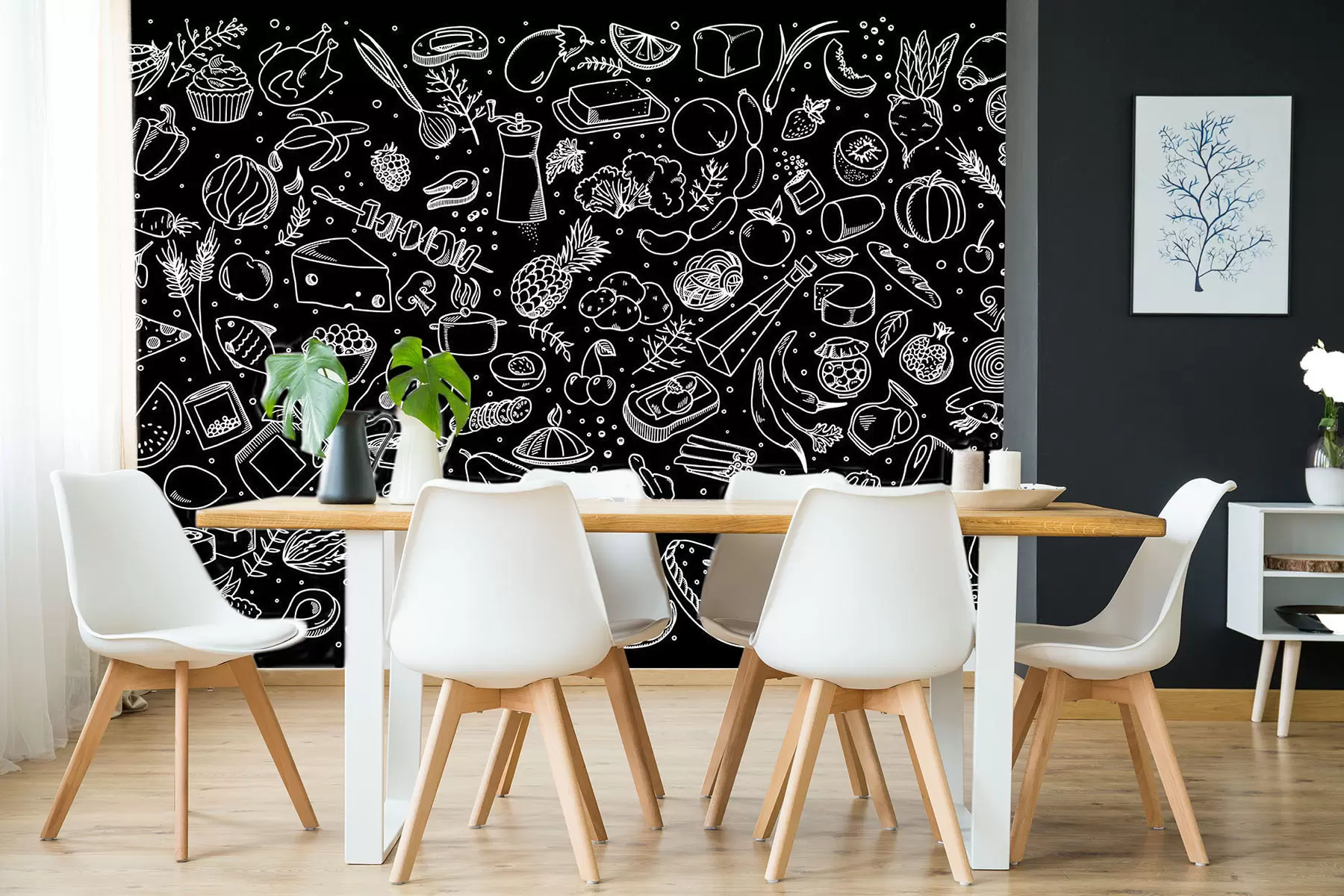 murais de parede Contornos de comida em um fundo preto u97432