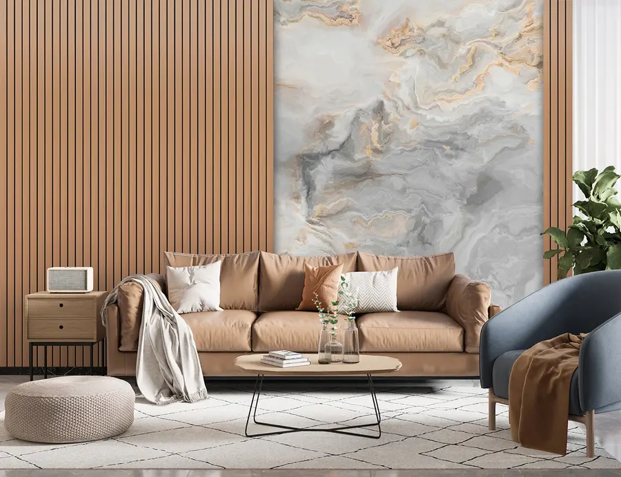 murais de parede Ripas de madeira com mármore u97426