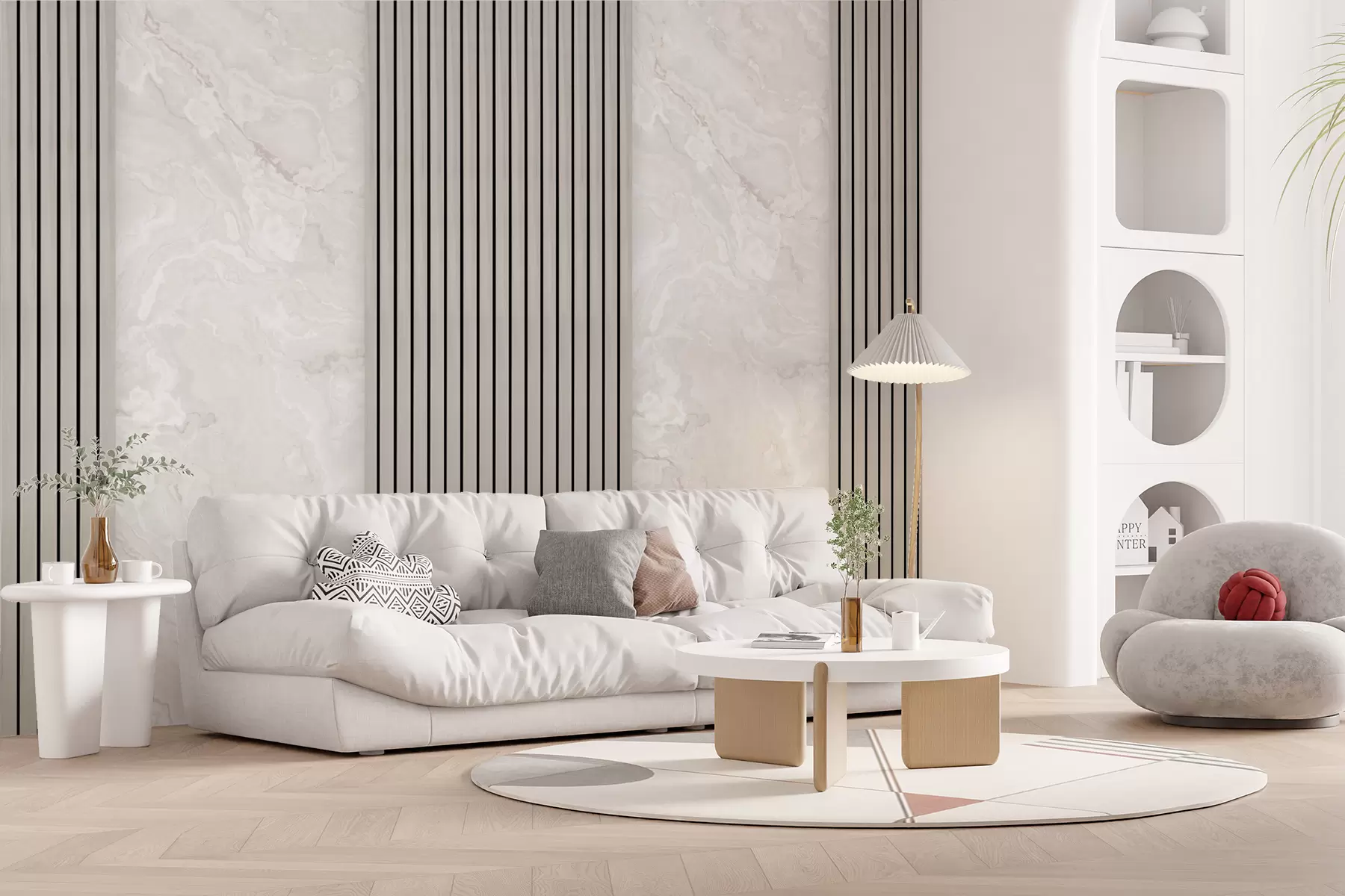 murais de parede Ripas de madeira com mármore u97465