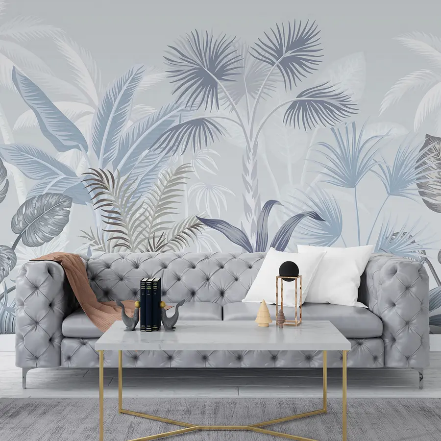 murais de parede Vertebrados, plantas e ramos em cores azuis u06685v1