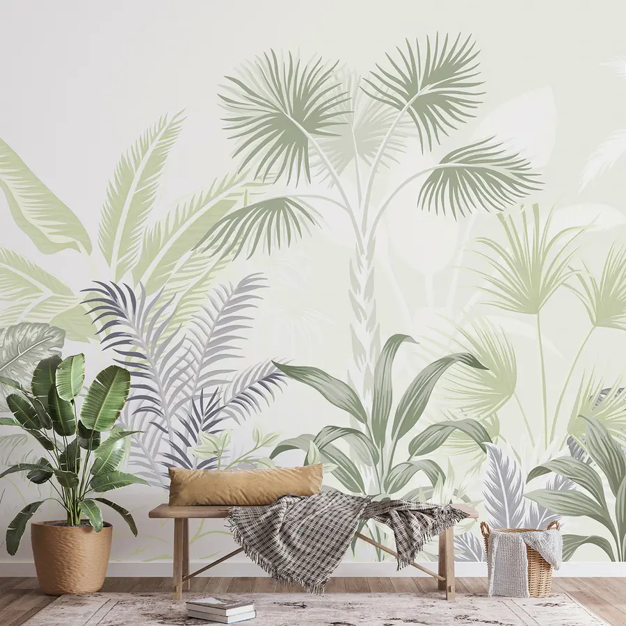 murais de parede Vertebrado, planta e ramo em cores verdes u06685v3