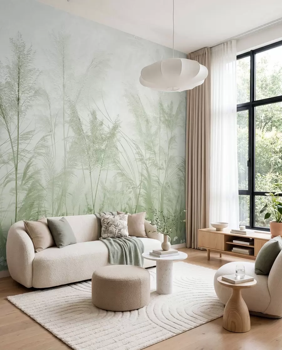 murais de parede Plantas altas em tons pastel em tons de verde u93903v3