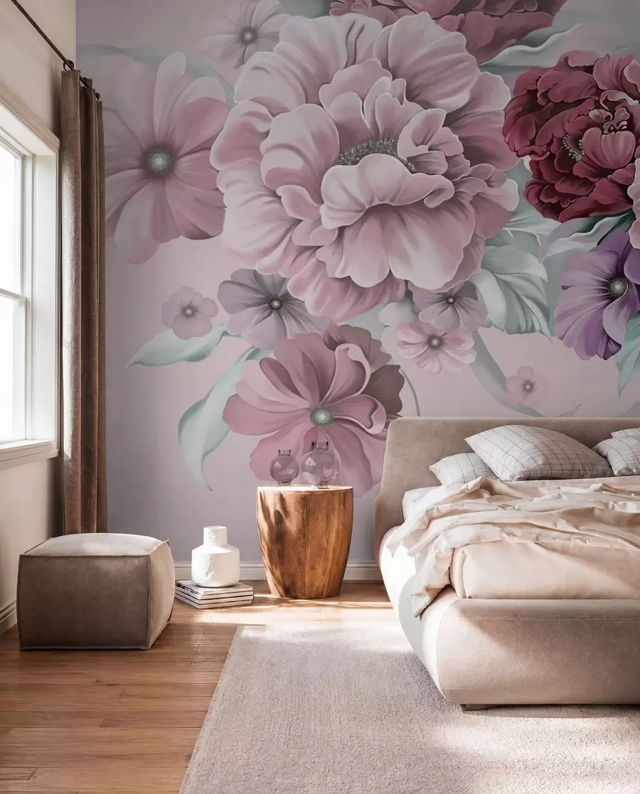 murais de parede Delicadas flores azuis em tons de rosa u59900v1