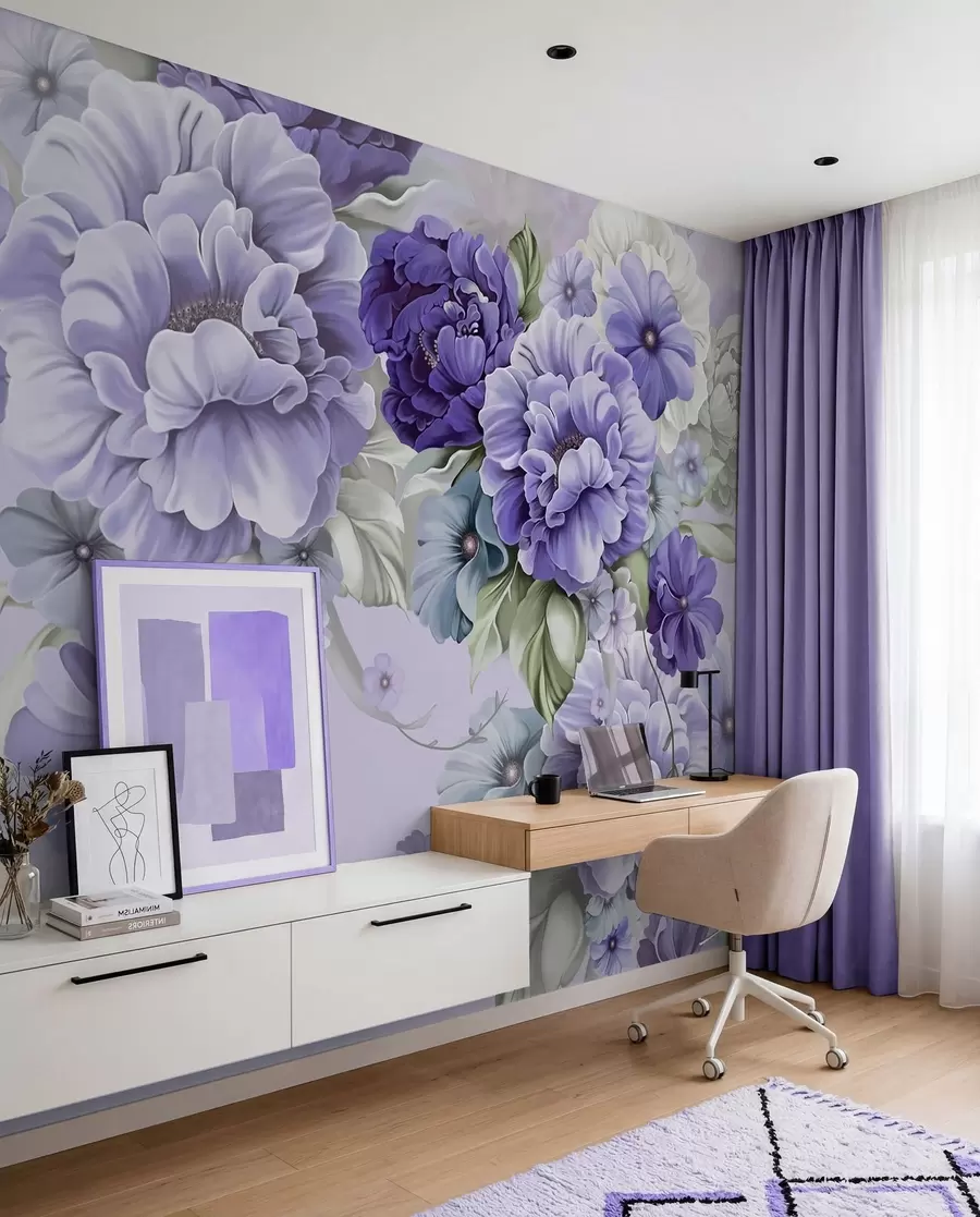 murais de parede Flores azuis delicadas em tons de azul u59900v2
