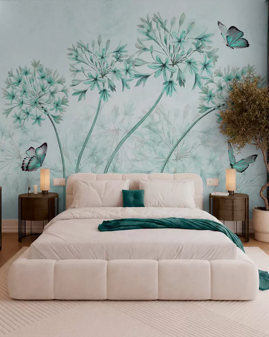murais de parede Planta, flor e azul em cores azuis u35495v2