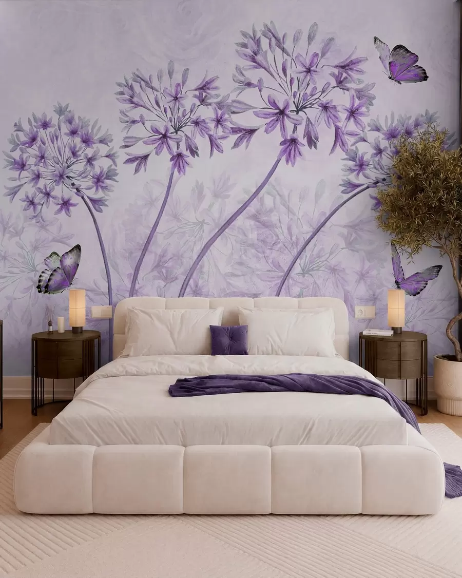 murais de parede Planta, flor e azul em tons de rosa u35495v3