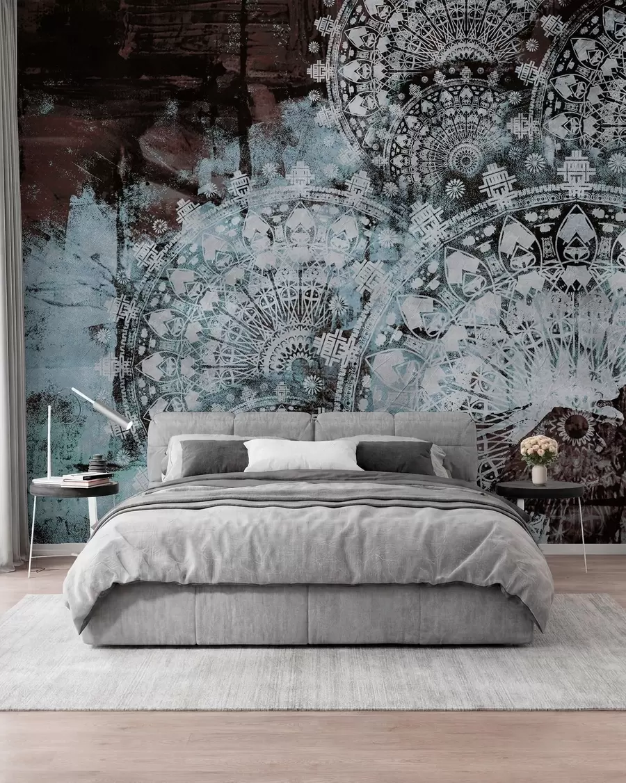 murais de parede Mandala vintage em tons de azul u93958v1