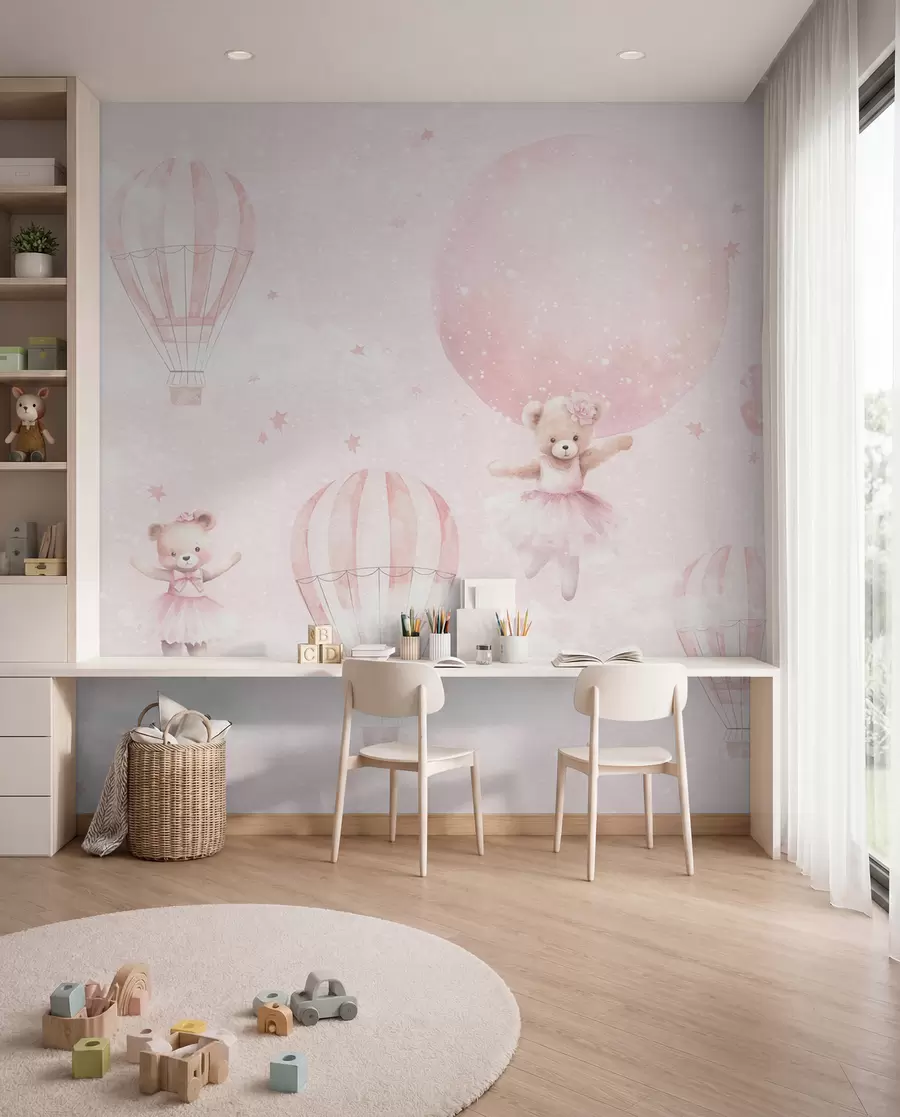 murais de parede Ursinhos e balões rosa u97954