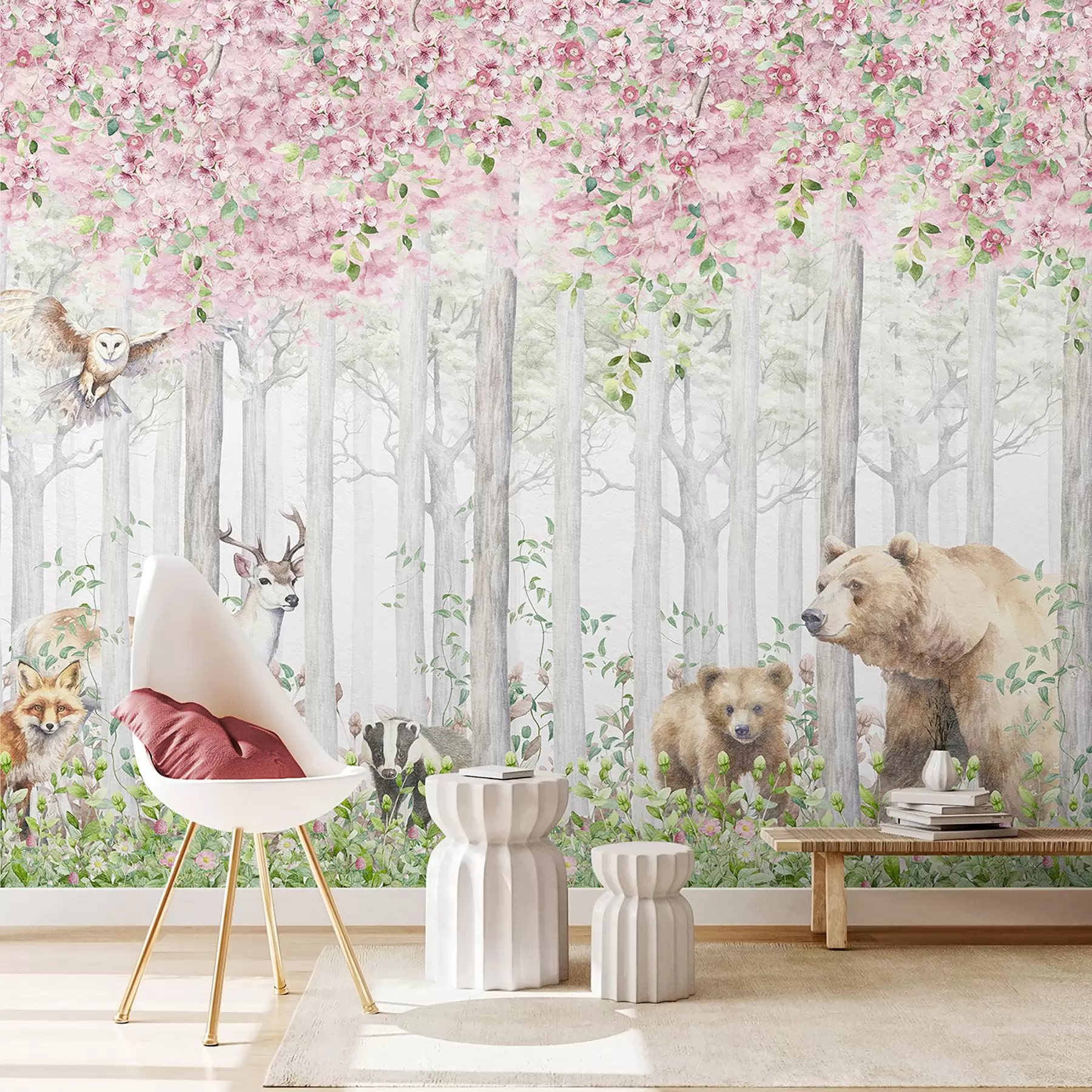murais de parede Floresta florida com animais u97614