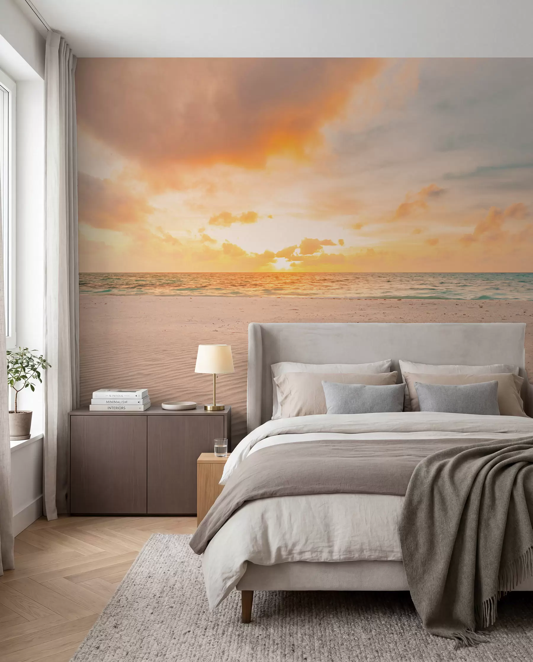 murais de parede Praia areia branca mar e ondas u97894