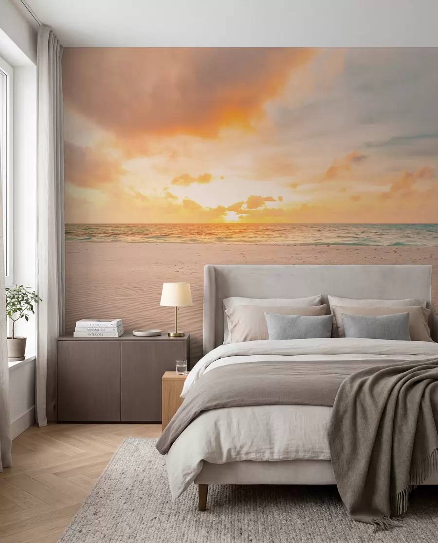 murais de parede Praia areia branca mar e ondas u97894