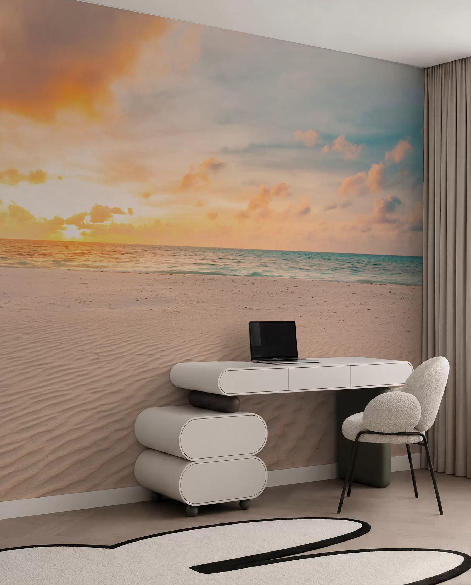 murais de parede Praia areia branca mar e ondas u97894