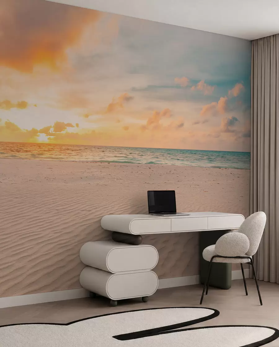 murais de parede Praia areia branca mar e ondas u97894