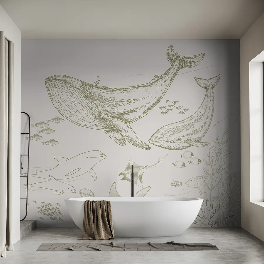 murais de parede Mundo subaquático, recife com baleias e golfinhos u98151