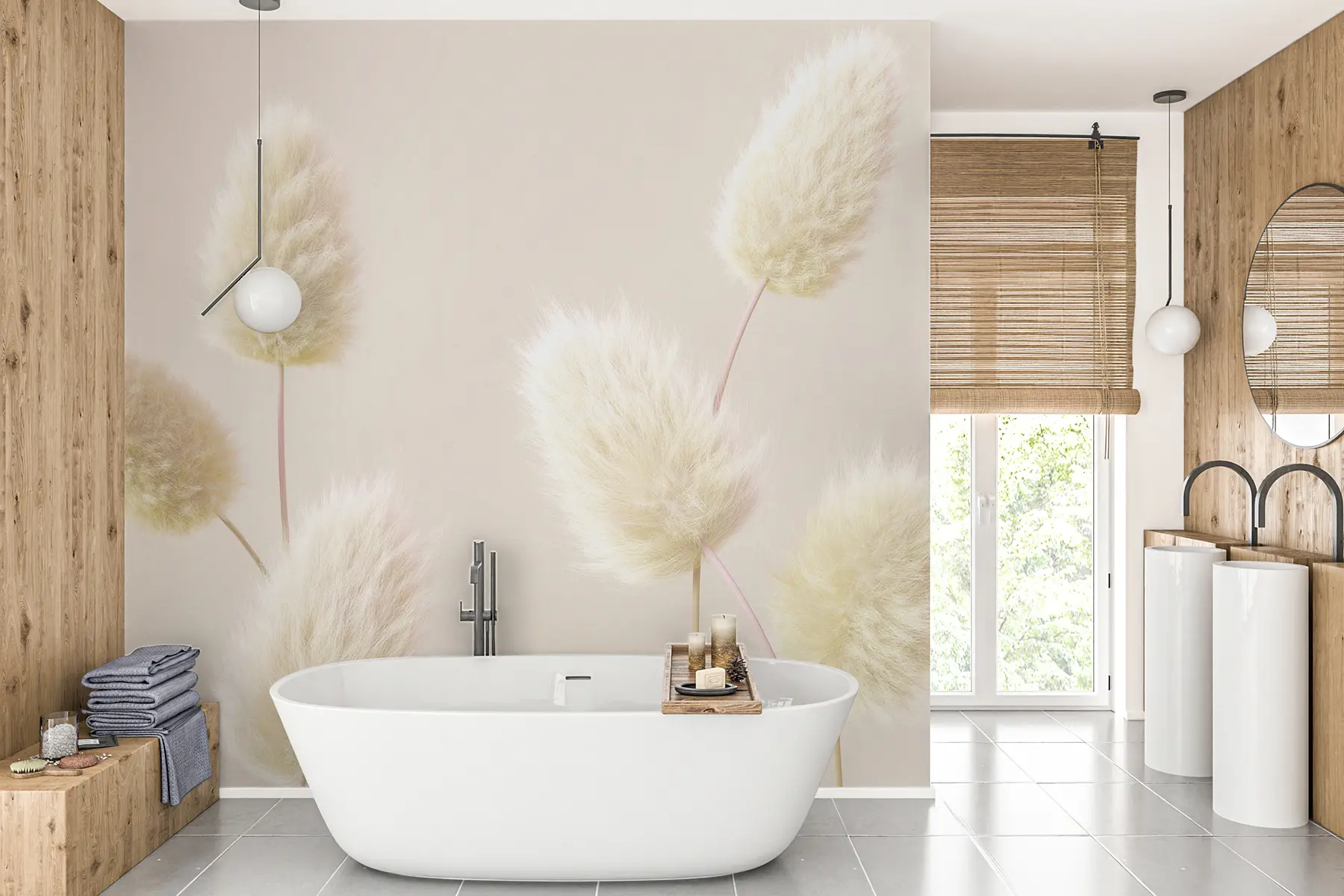 murais de parede Flores secas bege na moda em estilo boho u98432v1