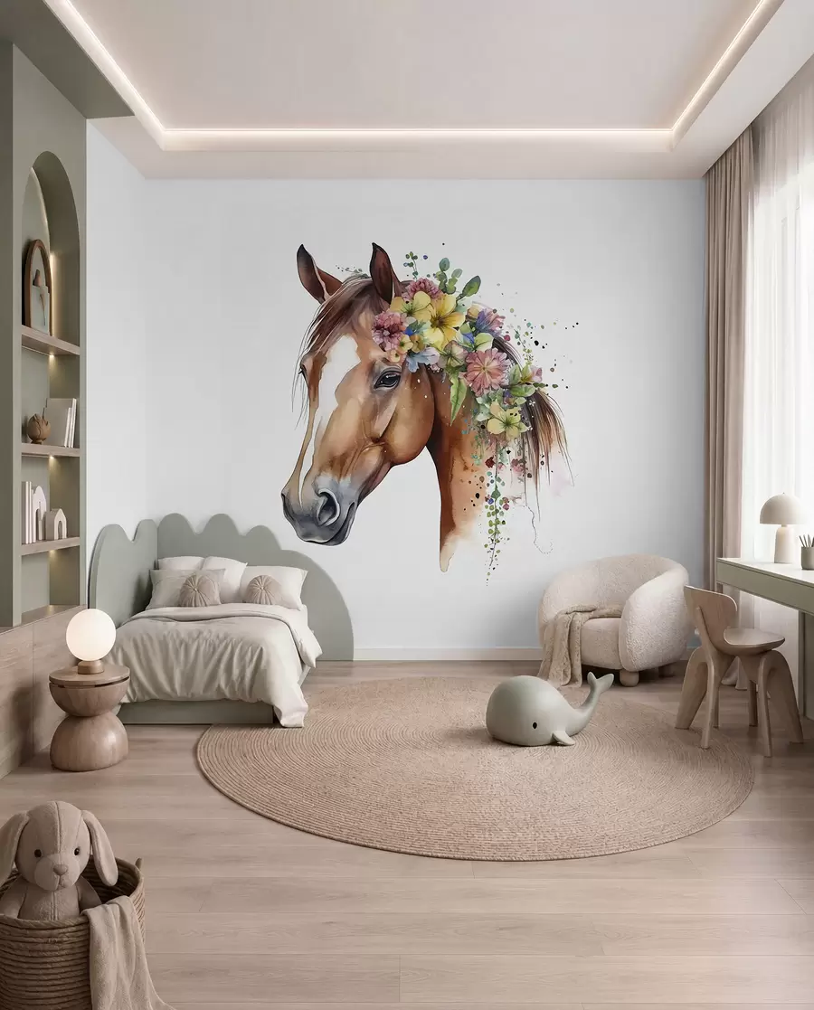 murais de parede Cavalo com coroa de flores u98192