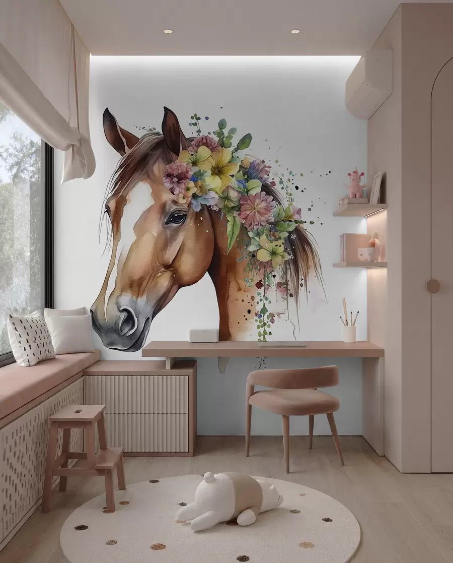 murais de parede Cavalo com coroa de flores u98192