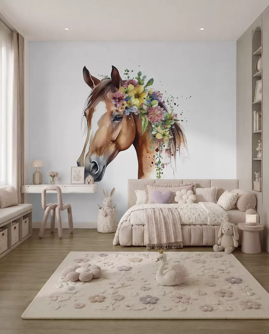 murais de parede Cavalo com coroa de flores u98192