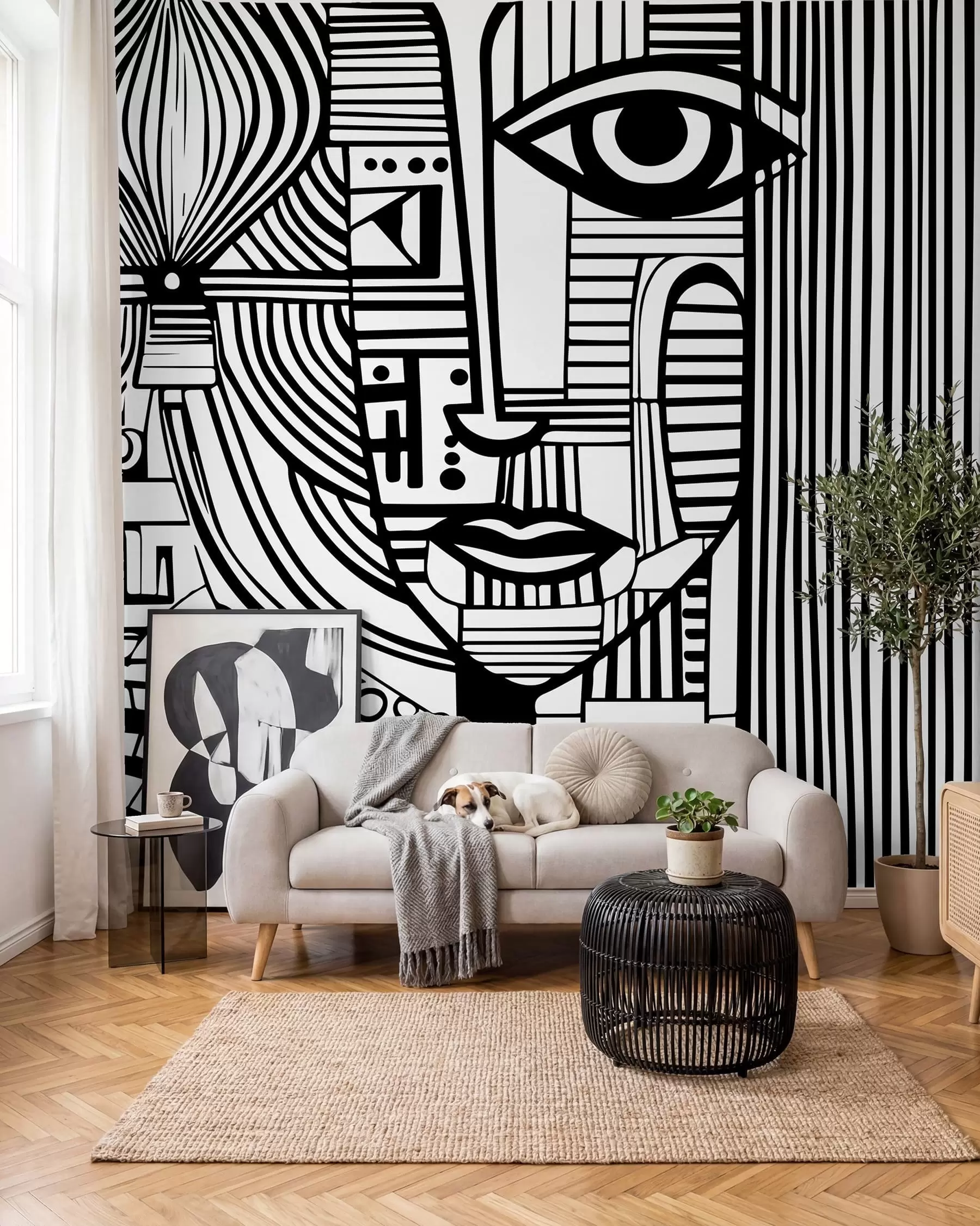 murais de parede Rosto abstrato a preto e branco u98714