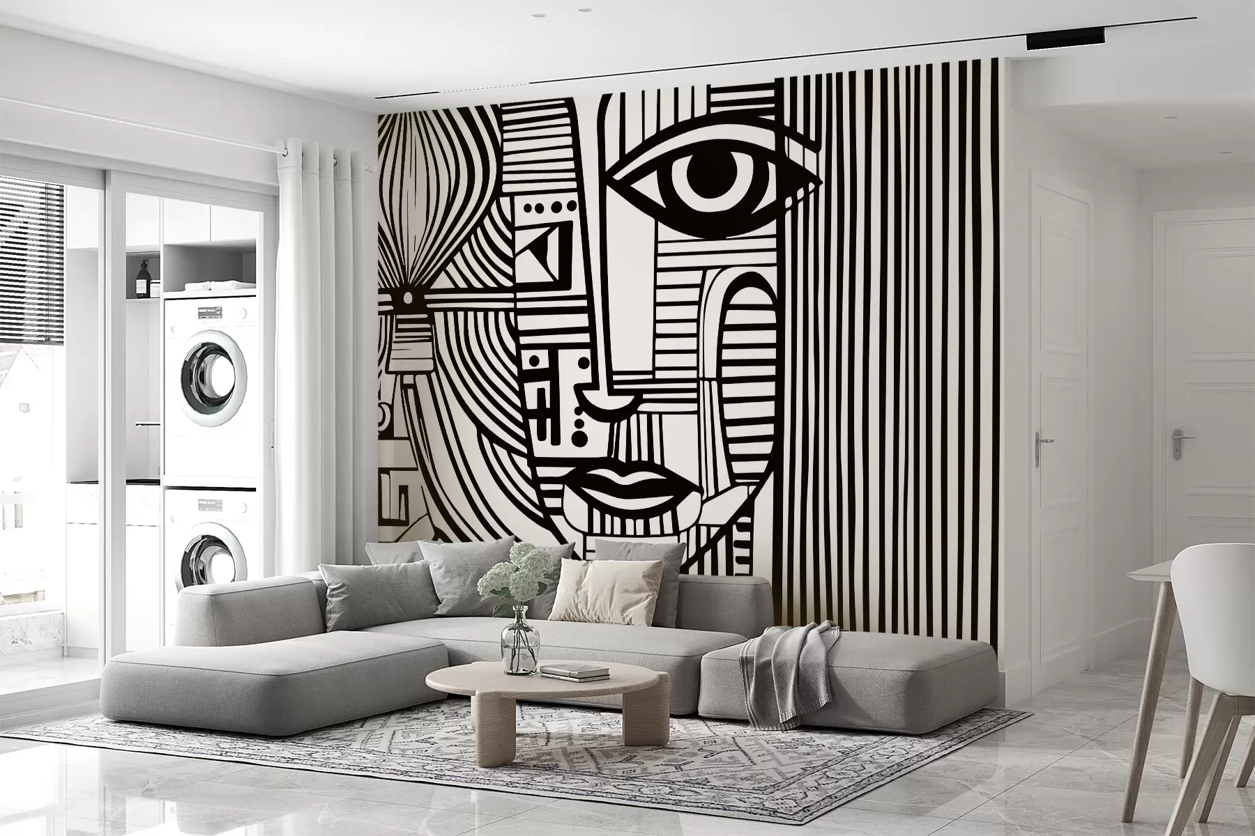 murais de parede Rosto abstrato a preto e branco u98714