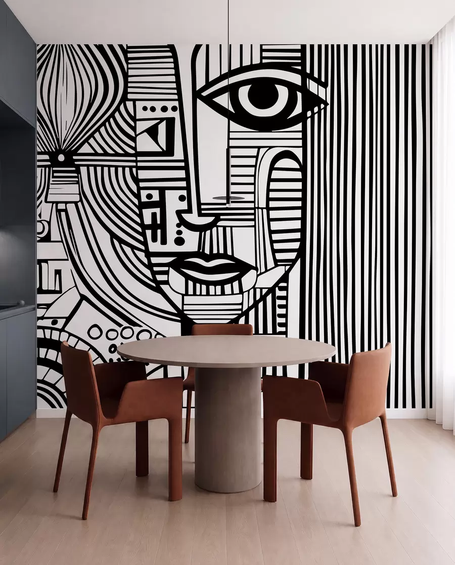 murais de parede Rosto abstrato a preto e branco u98714