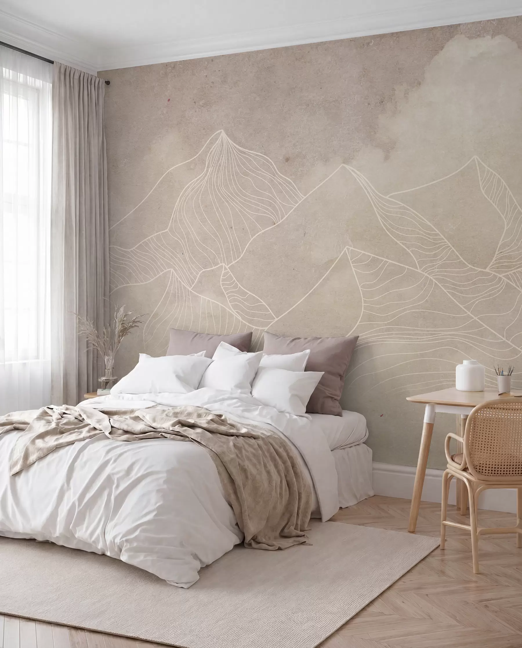 murais de parede Textura grunge com montanhas abstractas, cor bege, arte com tema da natureza u98839