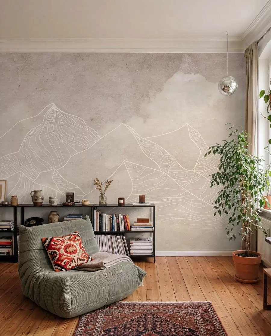 murais de parede Textura grunge com montanhas abstractas, cor bege, arte com tema da natureza u98839