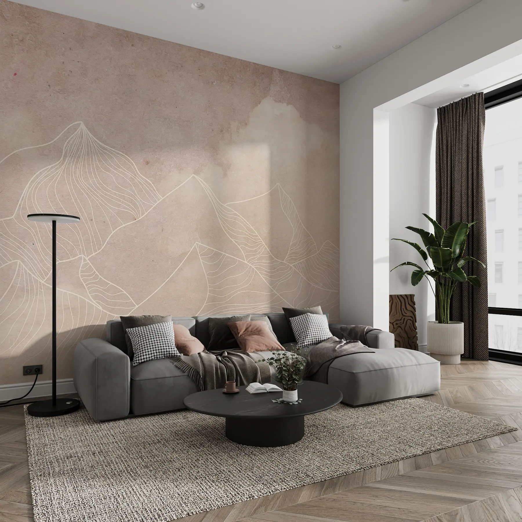 murais de parede Textura grunge com montanhas abstractas, cor bege, arte com tema da natureza u98839