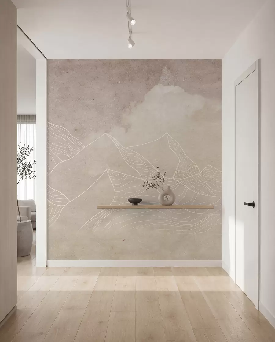 murais de parede Textura grunge com montanhas abstractas, cor bege, arte com tema da natureza u98839