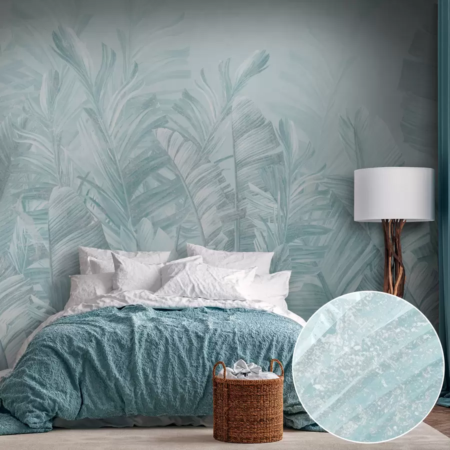 murais de parede Folhas tropicais turquesa na moda u98951v3