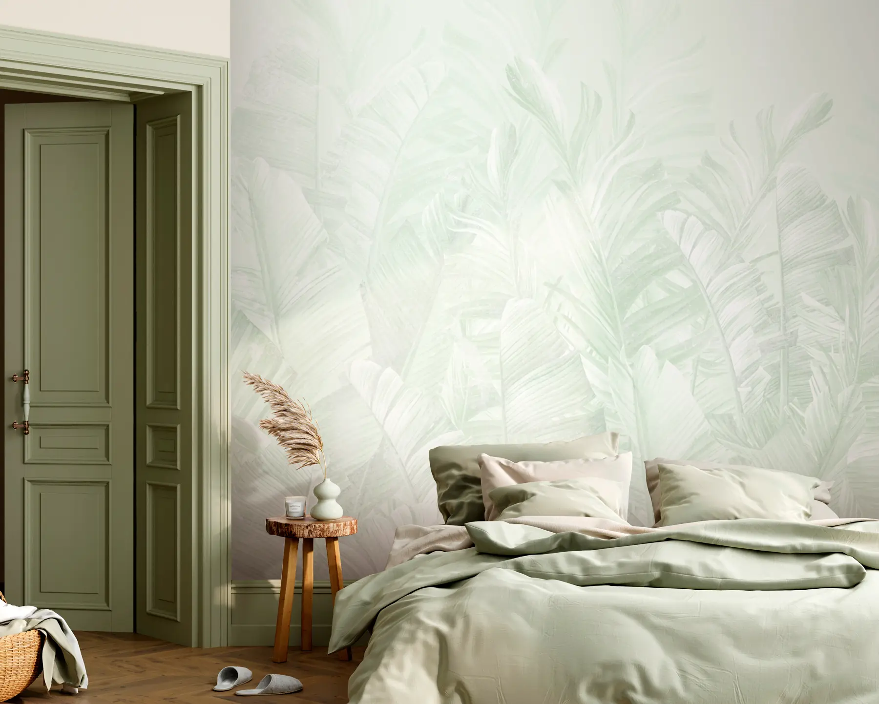murais de parede Folhas da moda em verdes tropicais u98951v4