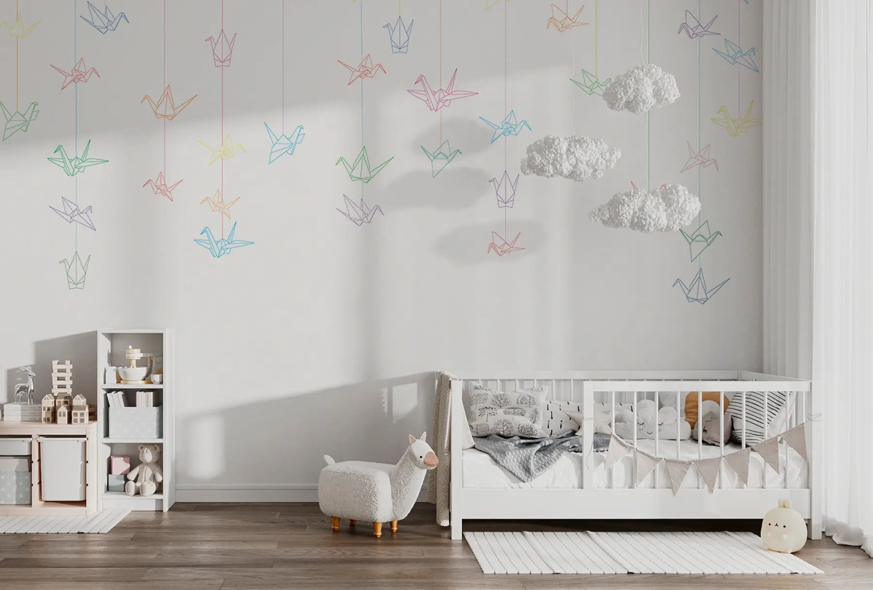 murais de parede Cranes de origami a cores u98953