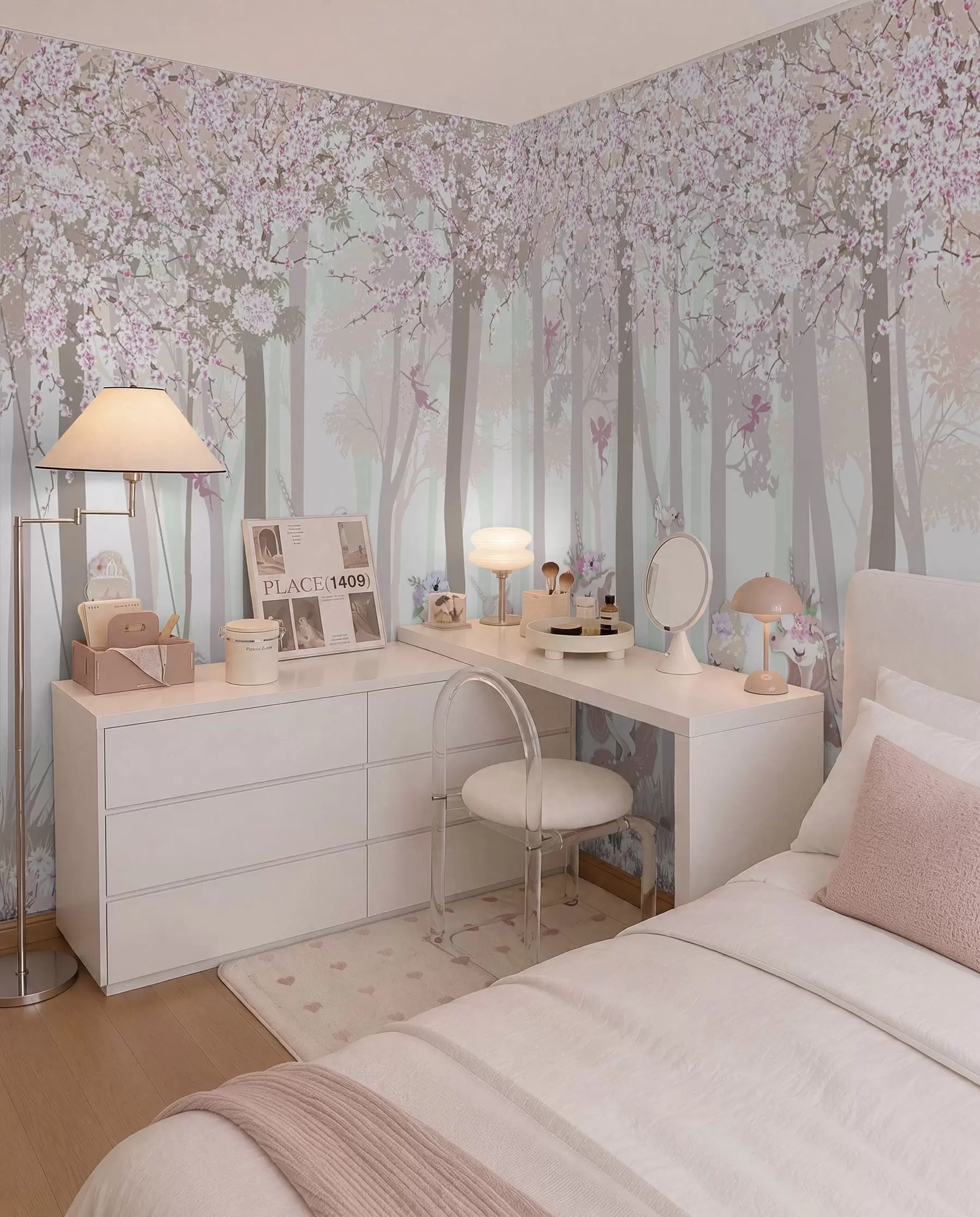 murais de parede Uma floresta com princesas e unicórnios u98694