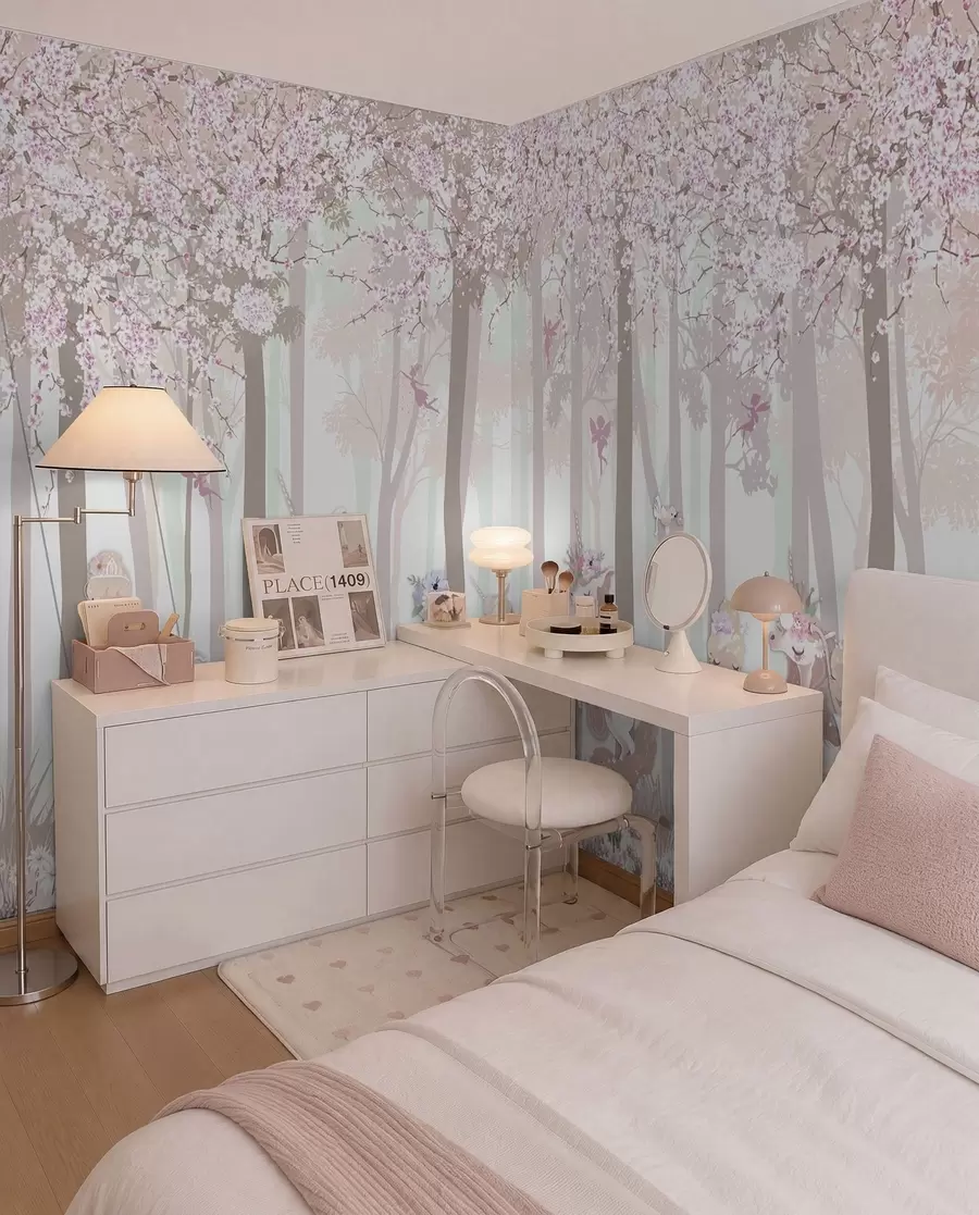 murais de parede Uma floresta com princesas e unicórnios u98694