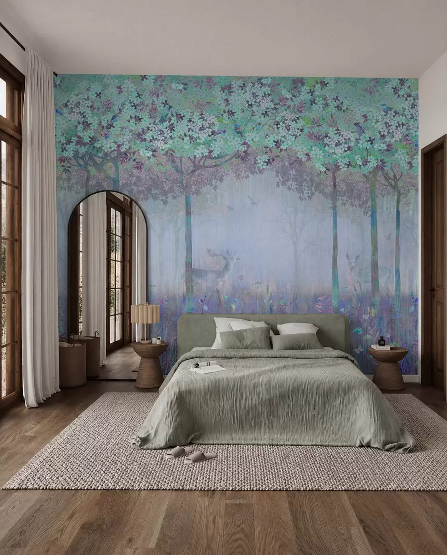 murais de parede Cervo num bosque azul florido u62100v1