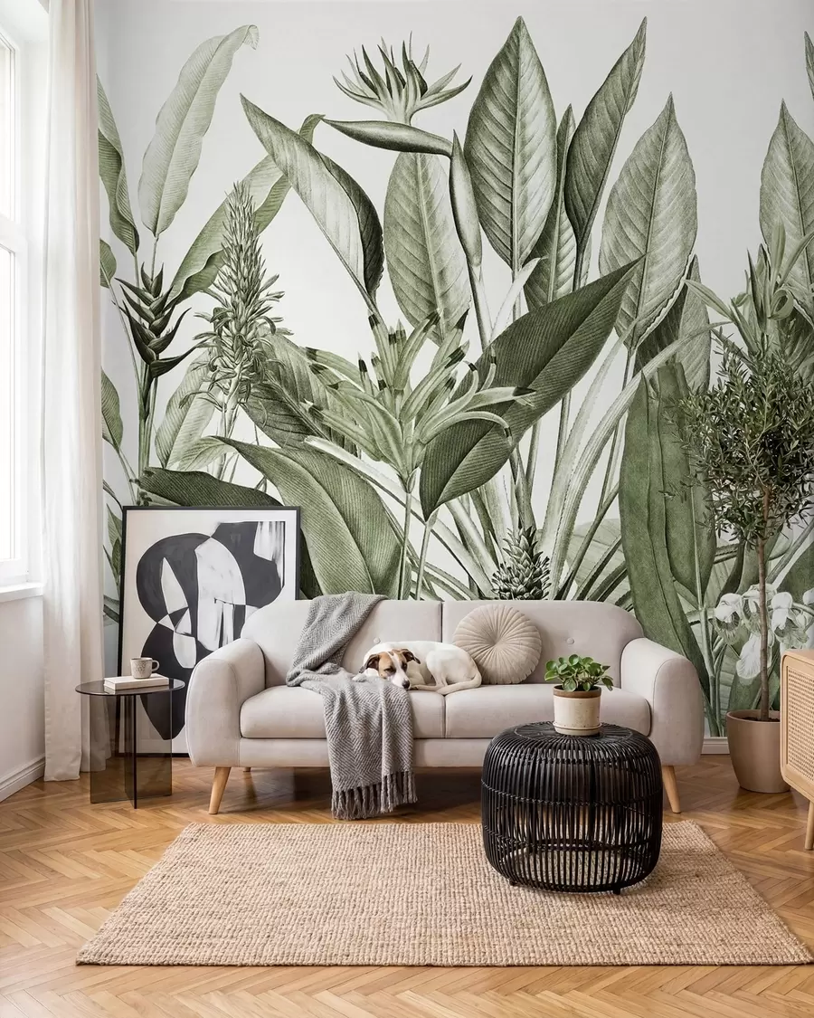 murais de parede Plantas tropicais cor verde selva u96833v2