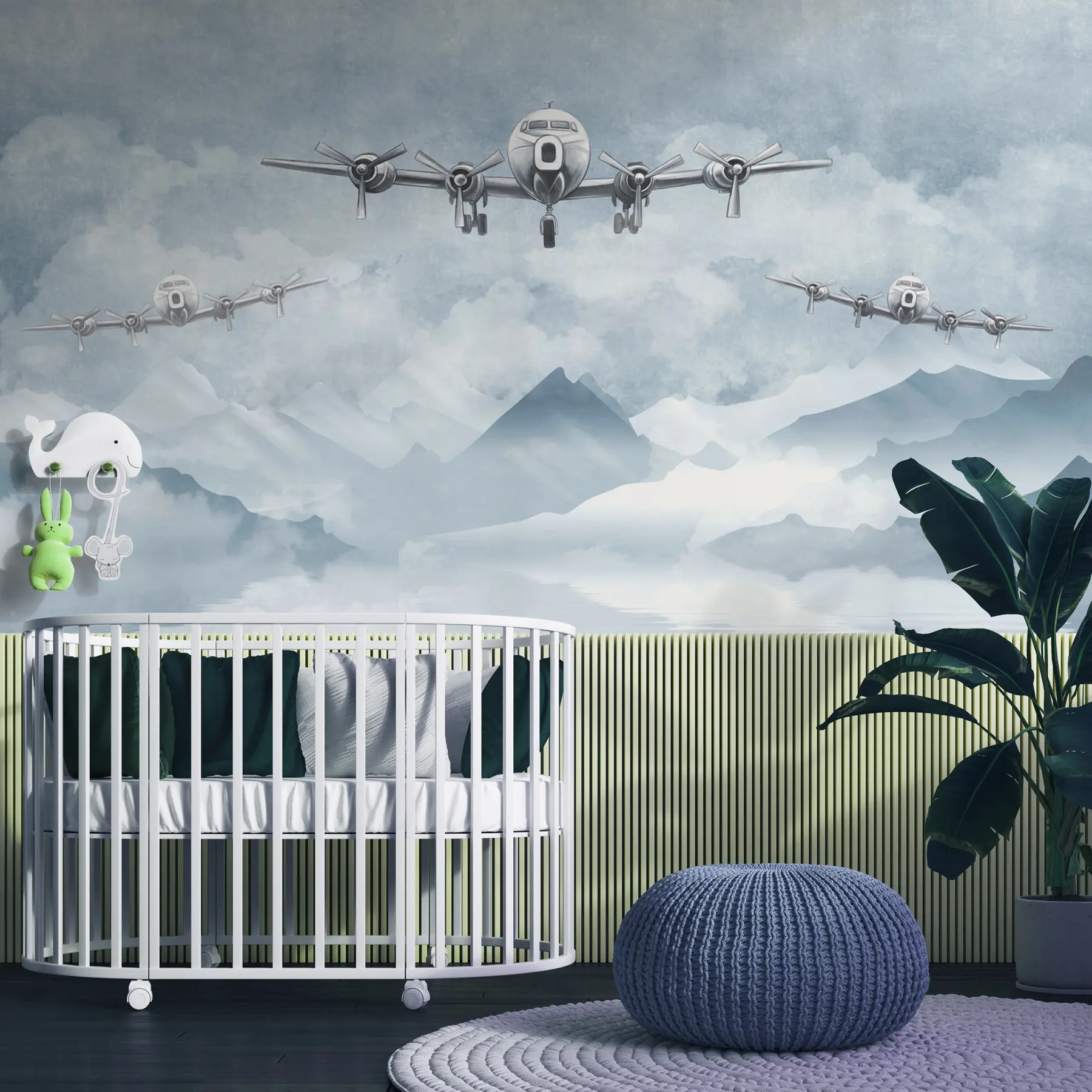 murais de parede Três aviões no céu a sobrevoar as montanhas u98946