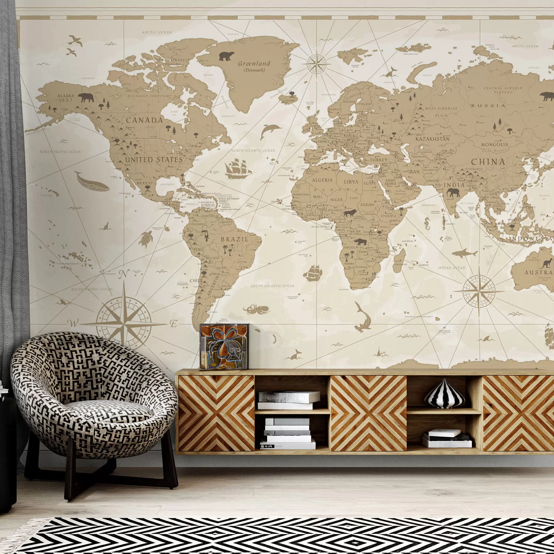 murais de parede Mapa-mundo vintage u99074
