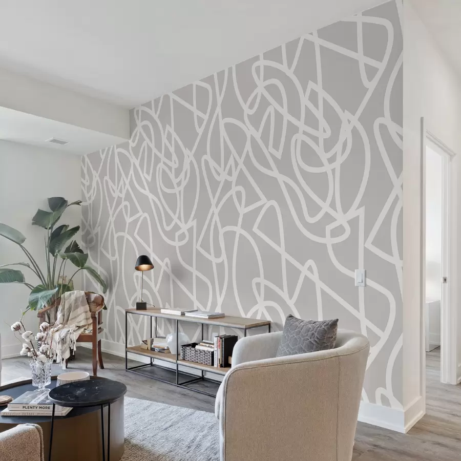 murais de parede Linhas modernas em estilo boho minimalista em cinzento u99097v4