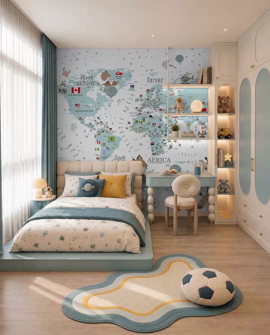 murais de parede Mapa-mundo infantil com animais u99228