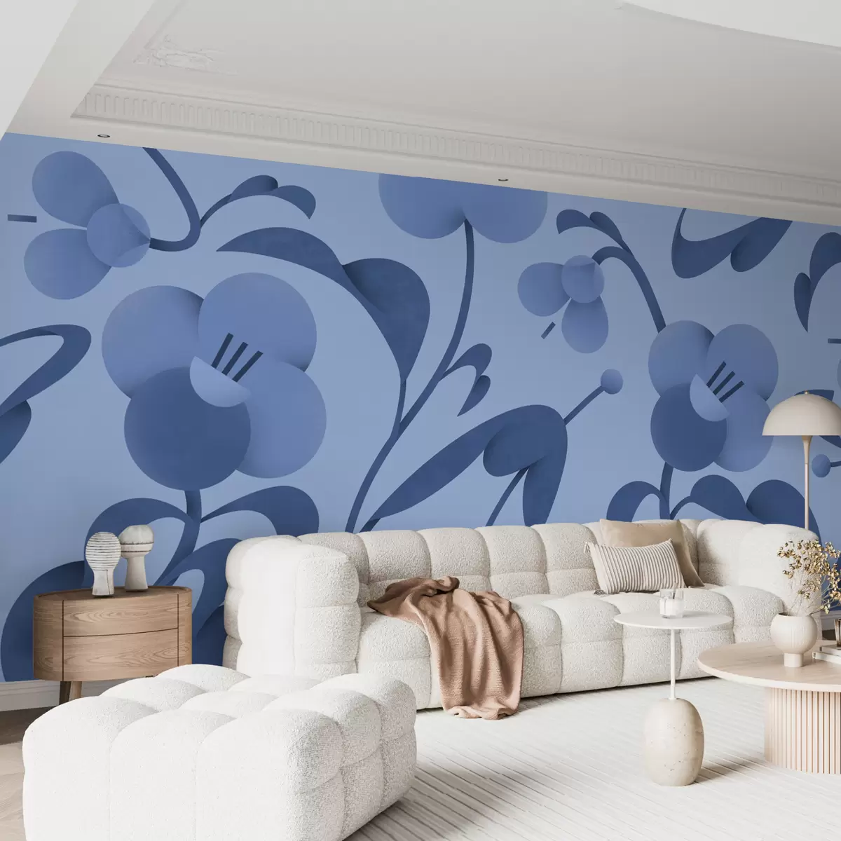murais de parede Estampado botânico com flores decorativas em azul u99196v8