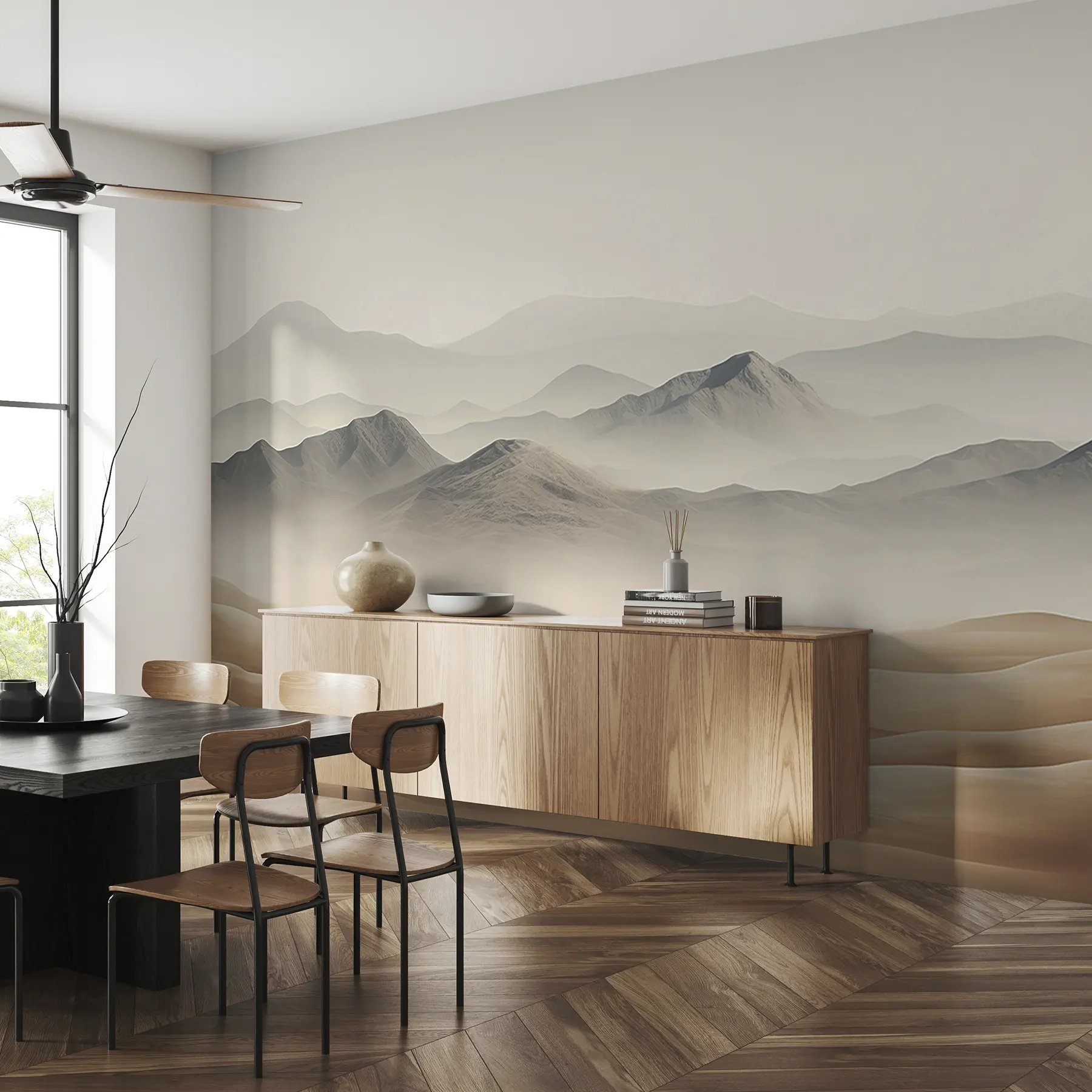 murais de parede Paisagem de montanhas, deserto, cores bege, realismo u99456