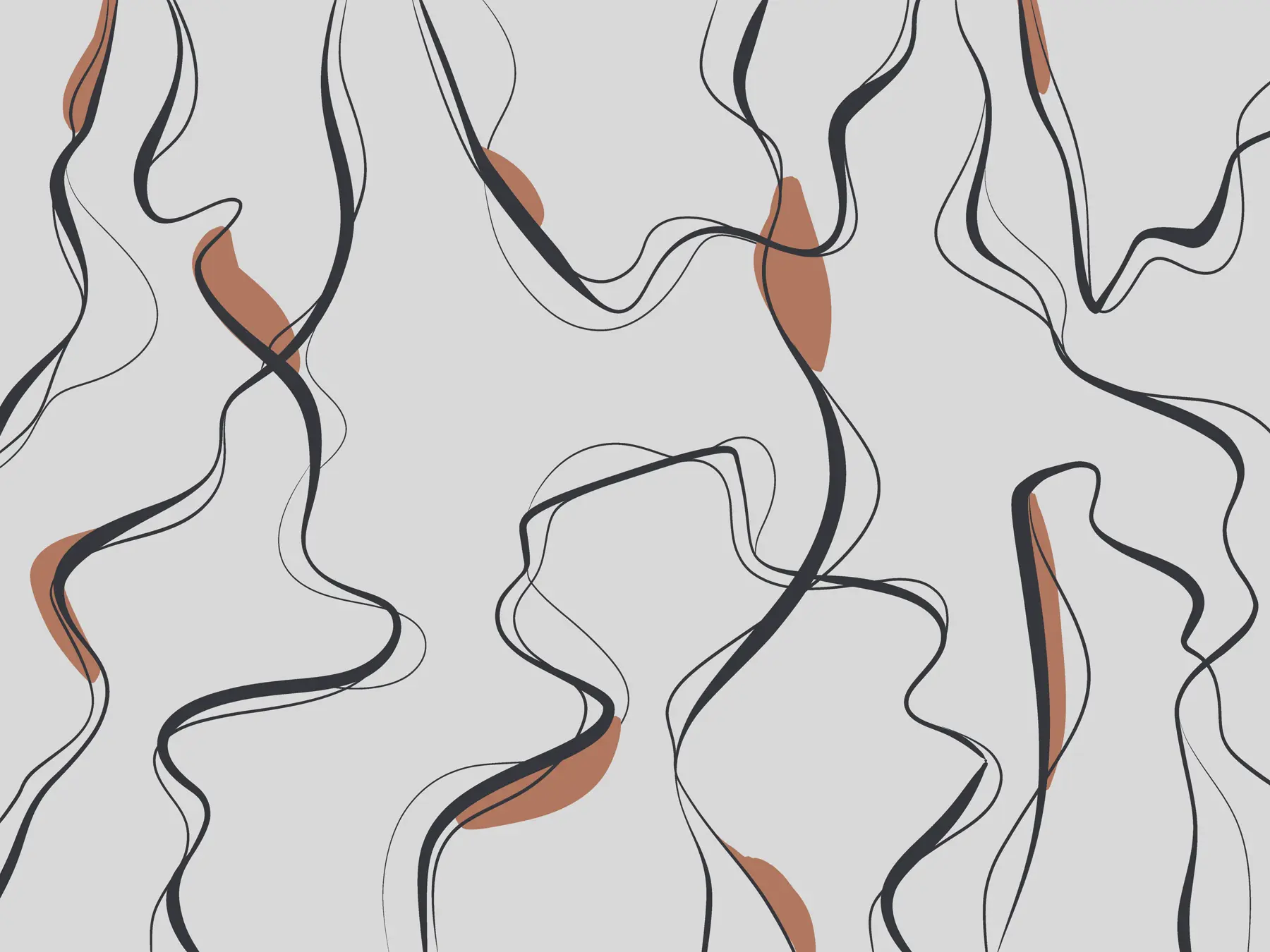 murais de parede Desenho artístico a tinta, padrão abstrato, linhas geométricas, cinzento e laranja u99659v3