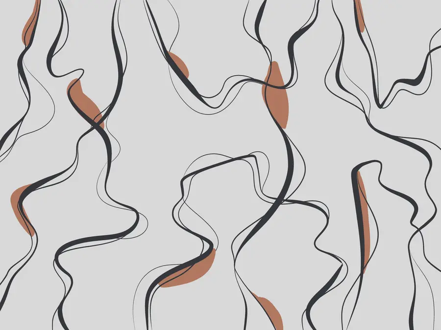 murais de parede Desenho artístico a tinta, padrão abstrato, linhas geométricas, cinzento e laranja u99659v3